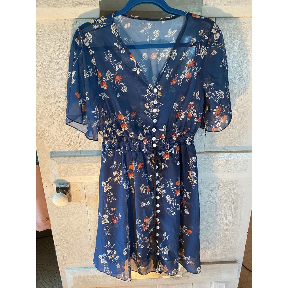 NWOT Navy Floral Button Front Dress